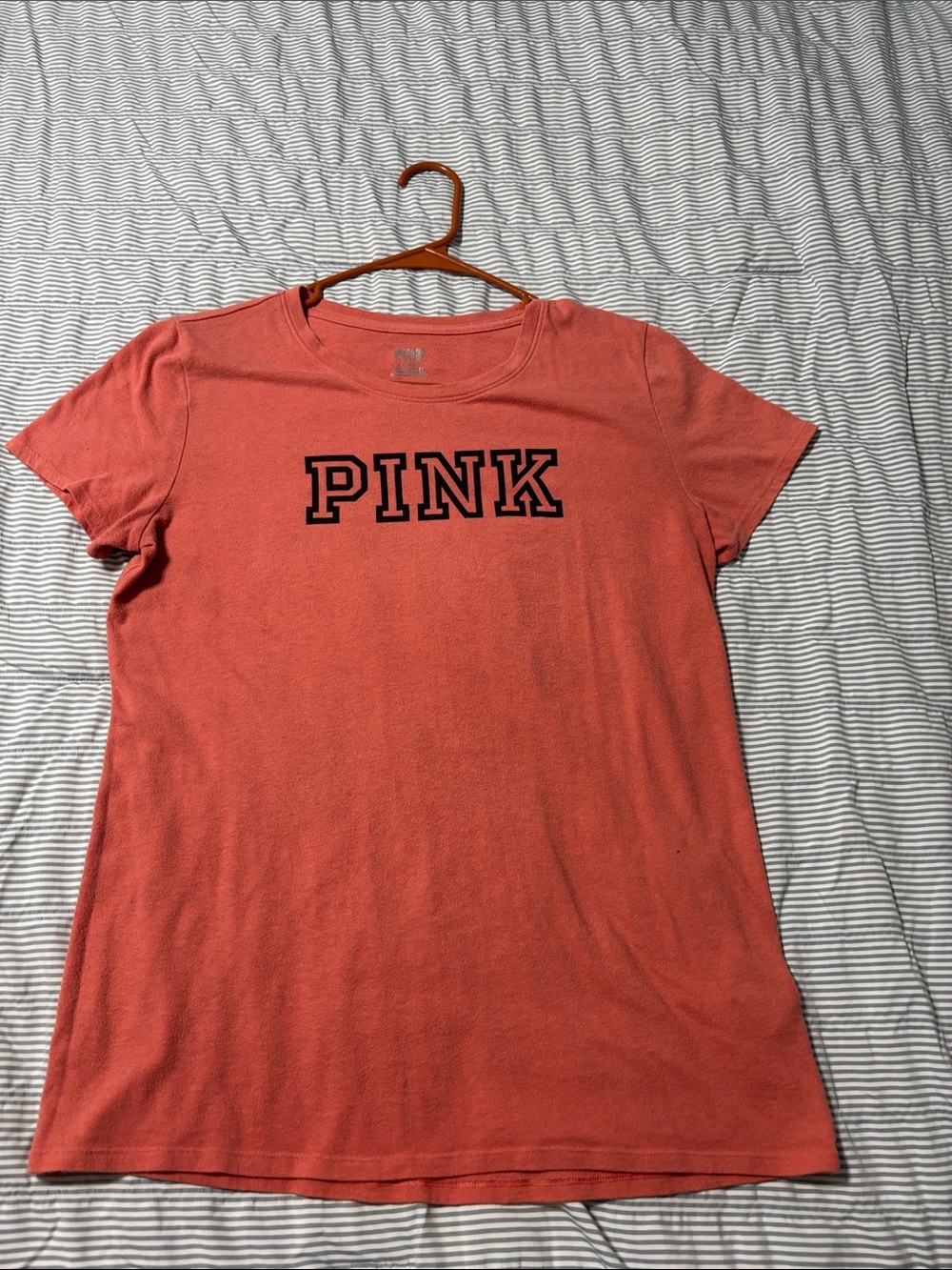 PINK Victoria's Secret Coral Logo Crew Neck Tee